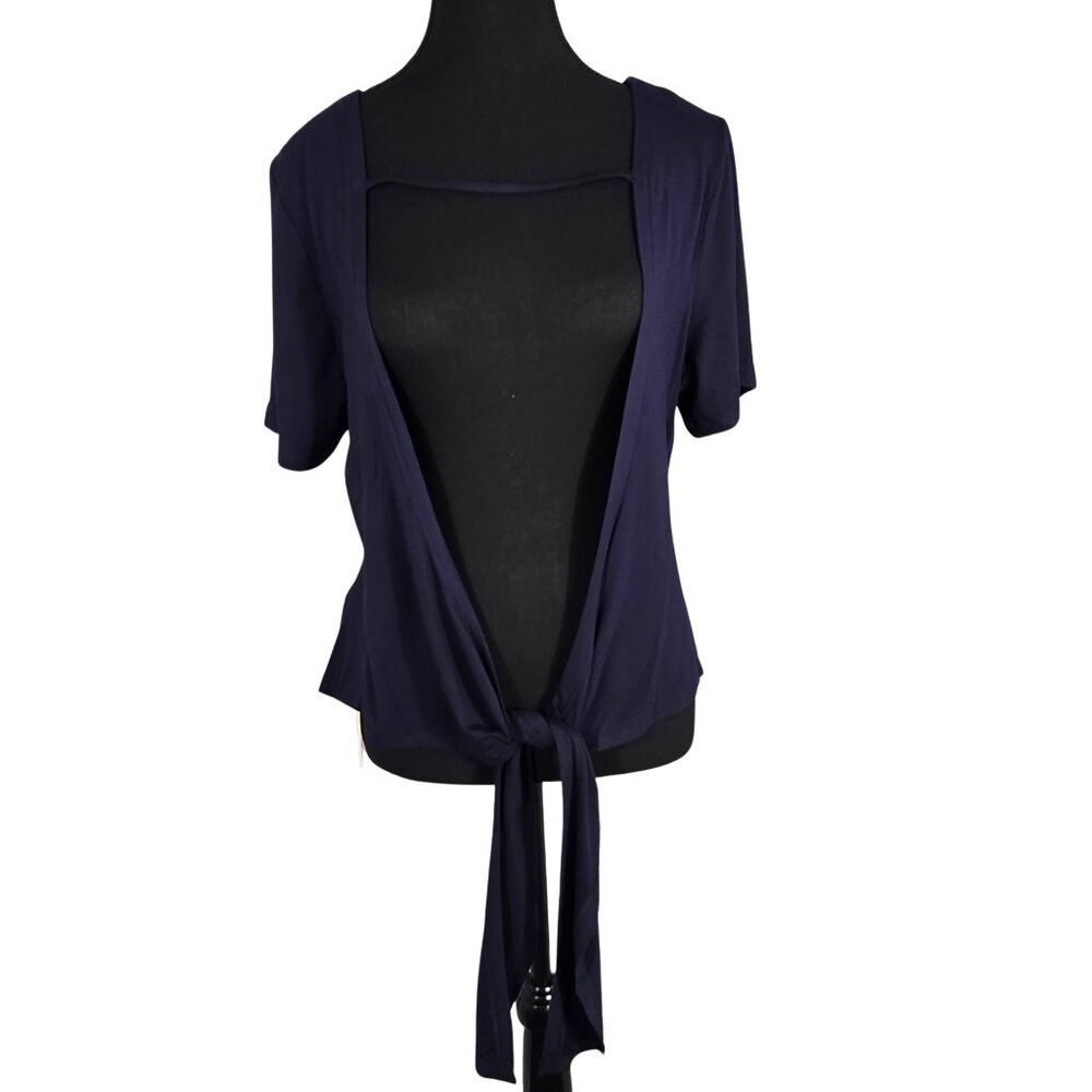 NWT | Lilycoco Navy Blue Open-Back Tie-Front Cardigan | Modern Chic | L